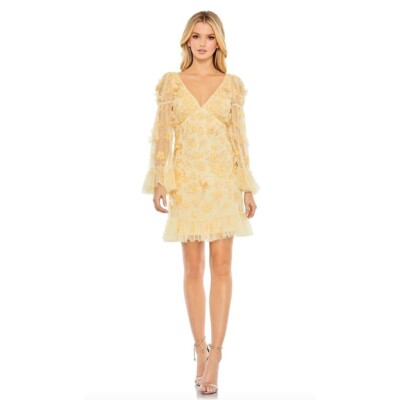 mac duggal yellow dress Prom 67098M Elegant Evenings Laurel MS It features short sleeves Mac Duggal Floral Print High