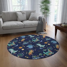 Space Dinosaur Nursery Rug, Round Kids Play Mat, Dino Boys Room Decor, Baby Gift