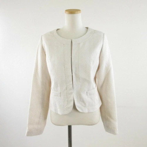 OFF WHITE Articolo unconnu inconnu giacca senza colletto tweed manica lunga bianco sporco beige