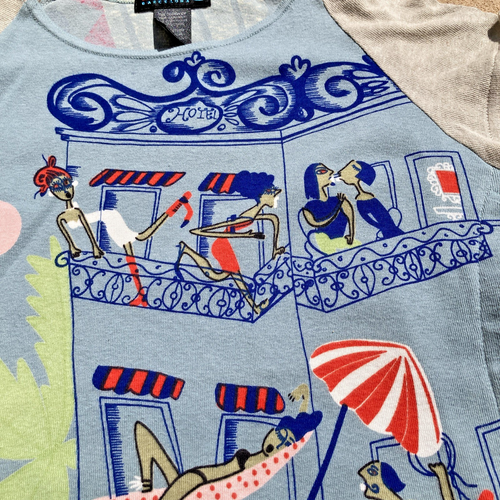 Custo Barcelona Top sz 2 S M ruched ruffle vintage 90s y2k graphic print - Picture 9 of 15