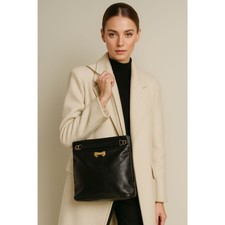 Vintage NINA RICCI Black Leather Shoulder Tot...