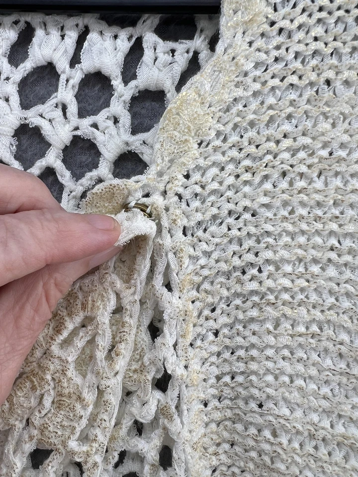 Alberto Makali Cardigan 女式大号奶油钩针编织针织花卉花边开襟 — 第 3/4 张图片