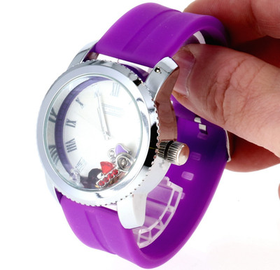 Sky Marine Women's Silver Finish w/ Interchangeable Charms, Purple Silicone Band