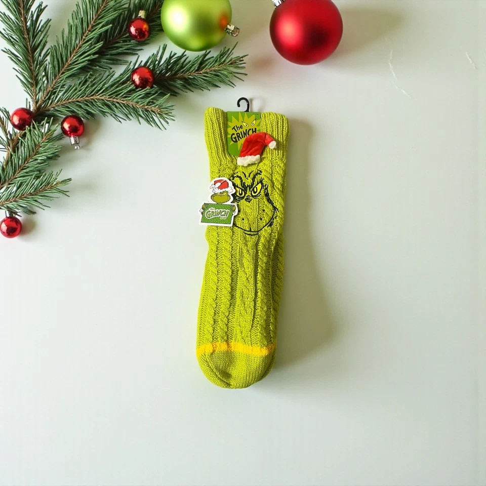 The Grinch Christmas Holiday Cozy Crew Socks Green Women's One Size - Image 2 of 4