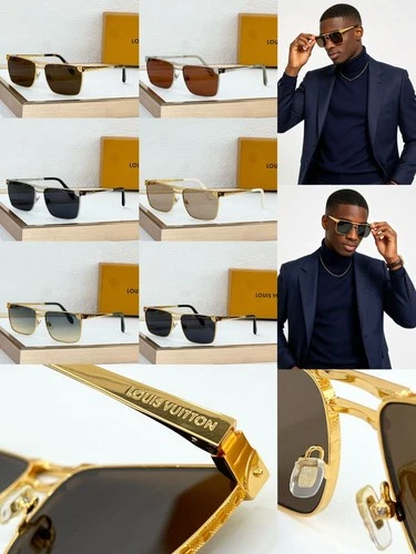 LLOUISV Z3206U Square Aviator Sunglasses Gold Green Metal Blue Gradient Lens image 4