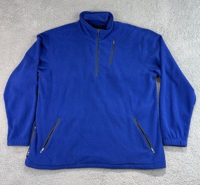 ScotteVest Men's 1/4 Zip Microfleece Pullover XL Travel Pockets Blue Fleece Tech