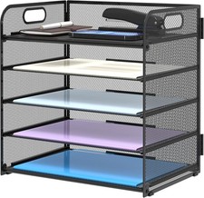 5 Trays Paper Organizer Letter Tray with Handle-Mesh Desk File Holders, Paper