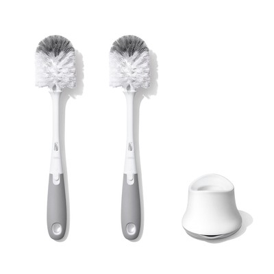 	OXO Tot Bottle Brush with Nipple Cleaner & Stand Gray 2-Pack	