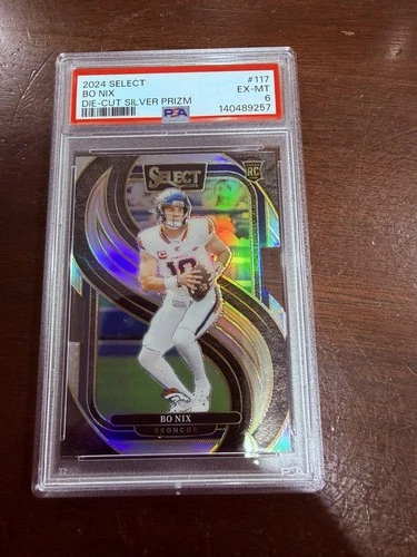 2024 Panini Select Premier Level Bo Nix #117 Silver Prizm Die-Cut (RC) PSA 6