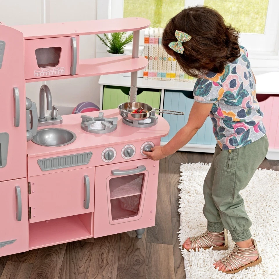 kidkraft-Vintage Play Kitchen - Pink w/ Stainless Steel Fixtures&Ice Maker |3998 - Image 2 of 4