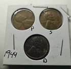 1944 Lincoln Wheat Cent Lot Of 3  1944 D 1944 P 1944 S  Copper