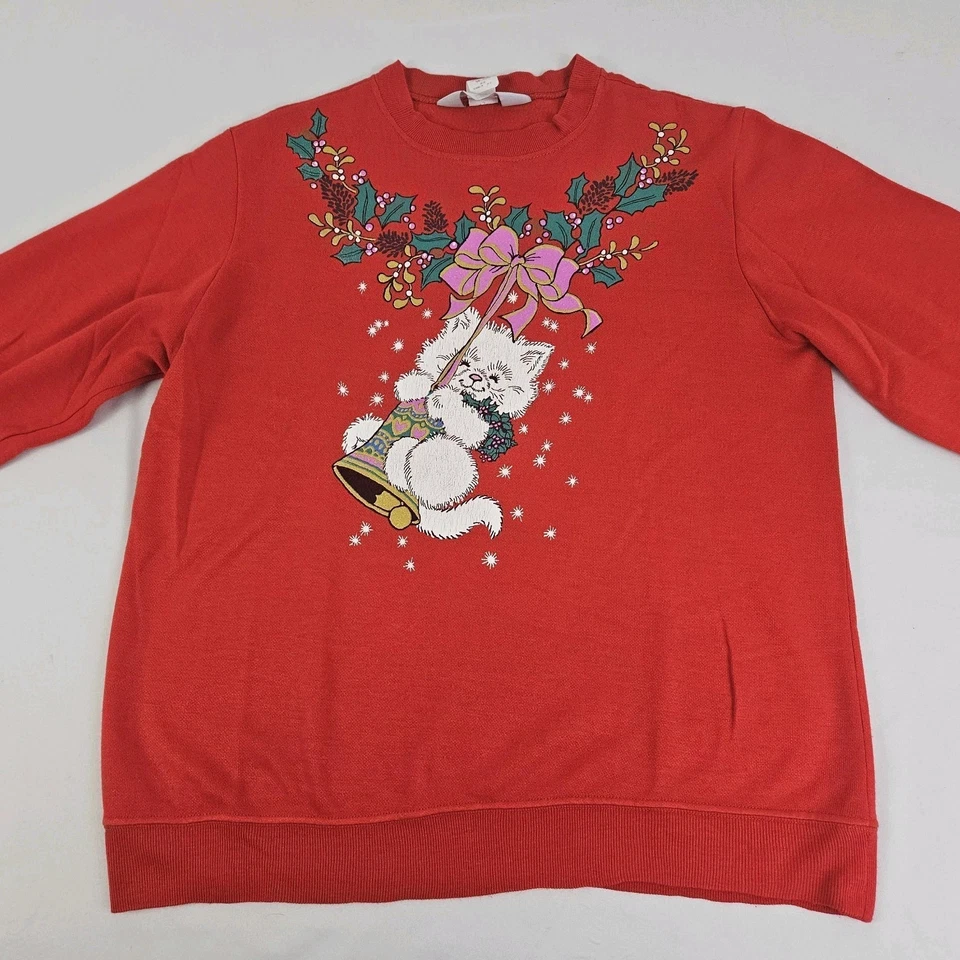 Sudadera Vintage Navidad Gatito Cuello Redondo Gatito Años 90 Gato Suéter Talla M Mujer Foto 3 de 4