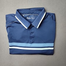 Under Armour Polo Shirt Mens XL Navy Blue HeatGear Golf Striped Performance
