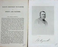 Original Old Antique Print Mr Samuel Reynell Sportsman Portrait 1876 Victorian