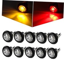 10Pcs 3/4" Mini Round LED Marker Lights w Bullet Plugs, Sealed Amber/Red