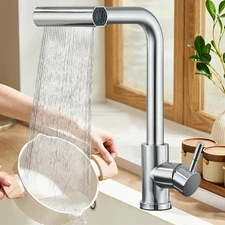 Brushed Nickel Waterfall Kitchen Faucet Pull Down Sprayer Single Handle Mixer