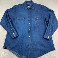 Wrangler Denim Pearl Snap Shirt Mens 19x37 2XL Long Sleeve Button Up Work Flaw