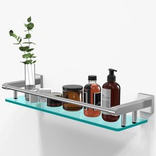 20 Inches Glass Shelf for Bathroom, Brushed Nickel Glass Shelves for Wall wit...