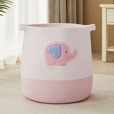 65L Pink Elephant Laundry Basket Hamper for Kids Girls Blanket Basket Blush P...