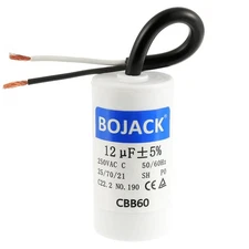 BOJACK Run Capacitor 12 uF 250V AC 12 MFD CBB60 2 Wire 50/60Hz Cylinder... 