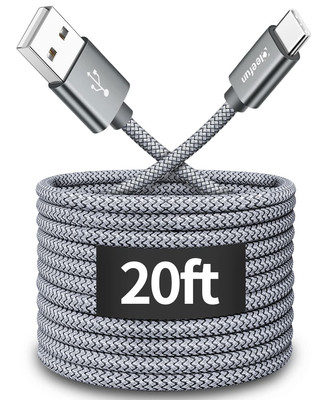 20Ft (6M) Long USB Type C Cable, USB 2.0 to USB C Cable Nylon Braided Charger Co