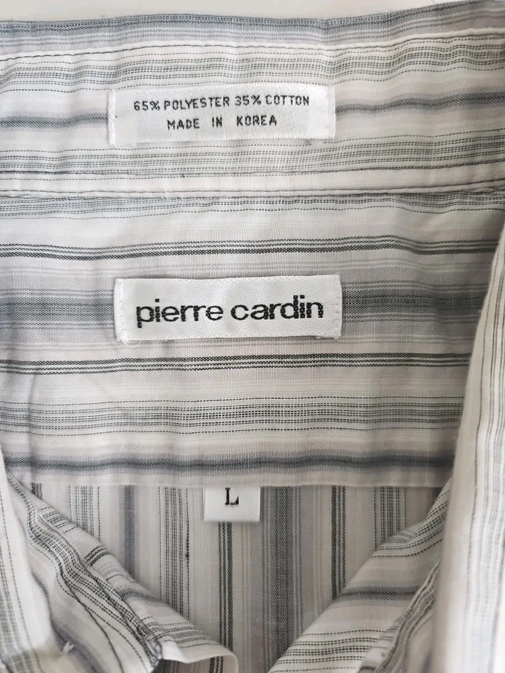 Pierre Cardin ~Men's Size L~ Gray Striped Cotton Blend Short Sleeve Shirt. - Image 4 of 4