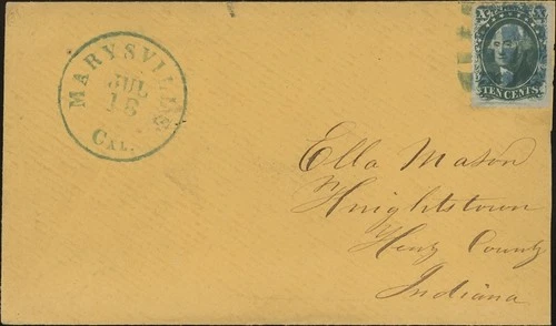 U.S., 1856. Cover 35, Marysville CA 890 - Knightstown, IN