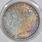 1882 $1 Morgan Silver Dollar Uncirculated - Pretty Rainbow Toning G74