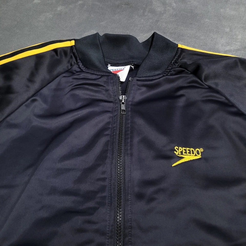 Chaqueta de Pista Speedo De Colección Niños Grande Negra Amarilla Rayas Bordada Cremallera Completa Foto 3 de 4