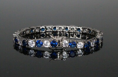 Tennisarmband 4 mm weiß/blau marineblau Saphirglas Lab Sim. VVS1 Diamanten
