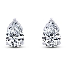 3ct Solitaire Stud Earrings Pear Cut Cubic Zirconia 14K White Gold Plated