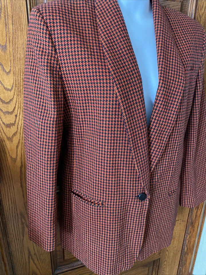 Vintage años 90!! CHAQUETA BLAZER NORTON McNAUGHTON Naranja y Negro Lana a Cuadros, 14 Foto 4 de 4