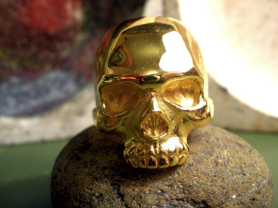 Gold Skull Ring, Gold Plated Sterling Silver Ring, Skull Ring, Bikers Ring - Image 4 of 4