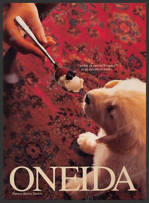 Oneida Flatware ''Easton'' Pattern 1990s Print Advertisement Ad 1995 Lab Puppy
