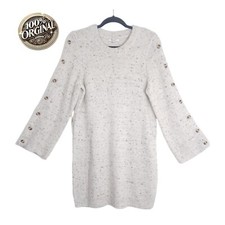 Madewell Sweater Dress Women Medium Beige Wool Blend Long Button Sleeve