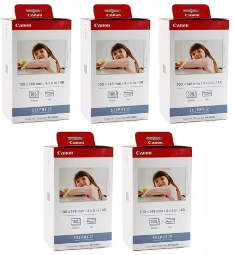 Canon Selphy CP1300 CP1200 4x6 108 shts Color Ink Paper Set KP-108IN Lot