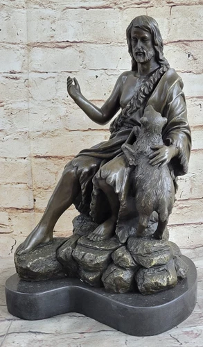 Jesus the Shepherd holding Lamb Statue 100% Real Bronze Church Home Decor Sale