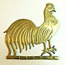 Brass Rooster Key Holder Wall Hanging Kitchen Decor 6 Hooks
