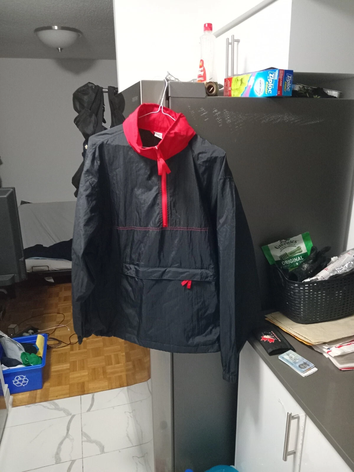 Mens Vintage Marlboro 1/4 Zip Woven Jacket Black L