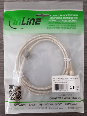 InLine  USB 2.0 Kabel Verlängerung St/Bu Typ A transparent mit Ferritkern 2m