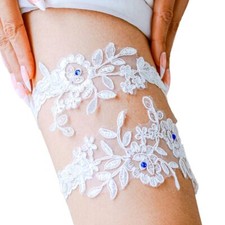 Bride Lace Garter Set White Floral Wedding Garters Crystal Stretchy Leg Acces...