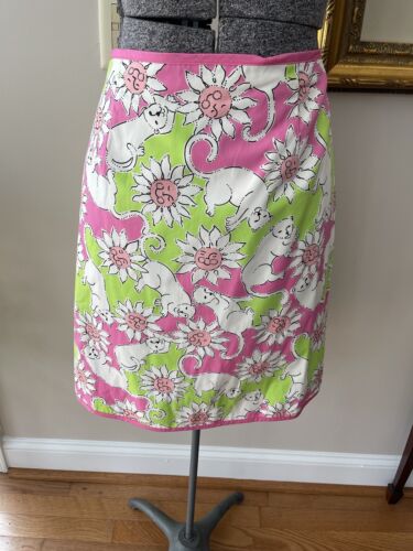 VTG Lilly Pulitzer Reversible Cougar Cats/butterfly Wrap Skirt Sz 8 White Label - Picture 1 of 11