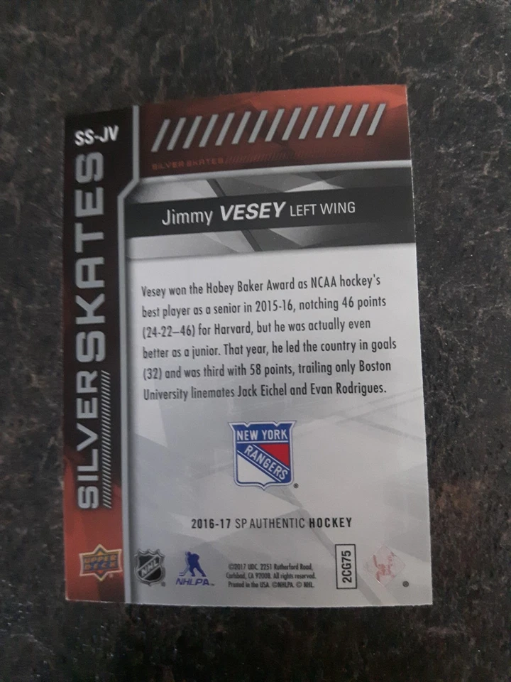 Sp Authentic 2016-17 Silver Skates Jimmy Vesey Card# SS-JV - Image 2 of 2