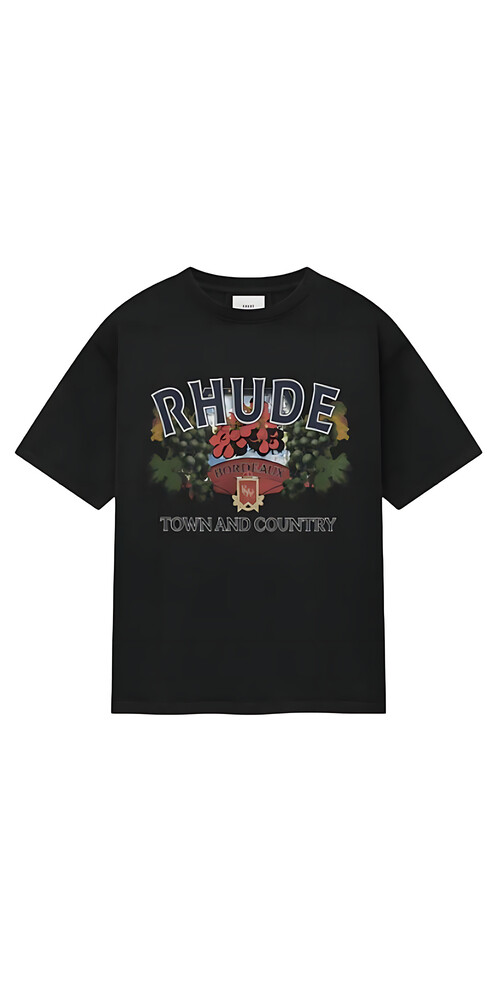 T shirt Rhude nera con stampa uomo