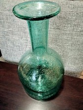Tall glass vase Aqua Blue With Gold