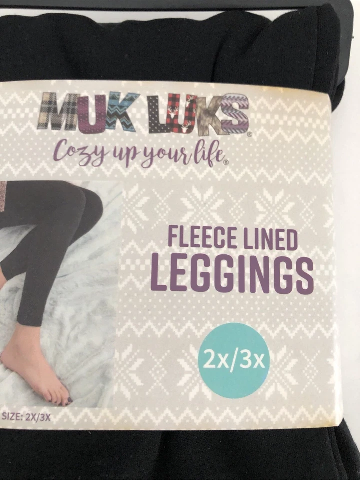 Muk Luks Fleece Lined Leggings Size 2X/3X Black NEW - Image 2 of 4