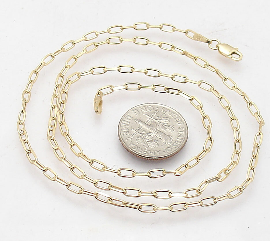 Fashion Elongated Baby Paper Clip Chain Necklace Real 10K Yellow Gold 14" ~ 46"