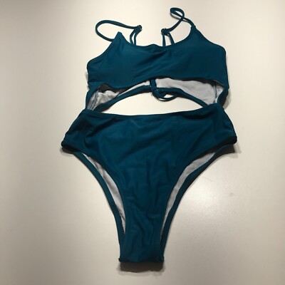 NWOT Monokini Swimsuit One Piece Blue Green Lace Up Back Cut Out Womens  Small