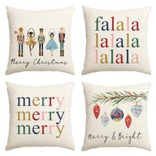 Merry Christmas Nutcracker Throw Pillow Covers, 18 18" x 18" Pack of 4 White