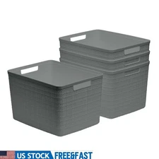 Set of 4 Jute Baskets Durable Resin Storage Bin Handles Home Organization New